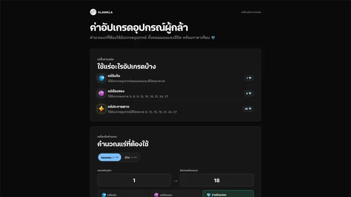 ค่าอัปเกรดอุปกรณ์ผู้กล้า