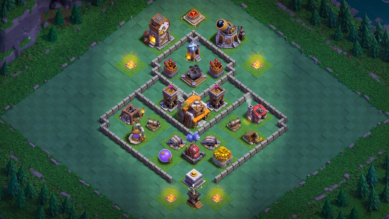 จัดบ้าน 5 เมืองกลางคืน Clash of Clans ป้องกัน 2 ดาว มุมมองสอดแนม