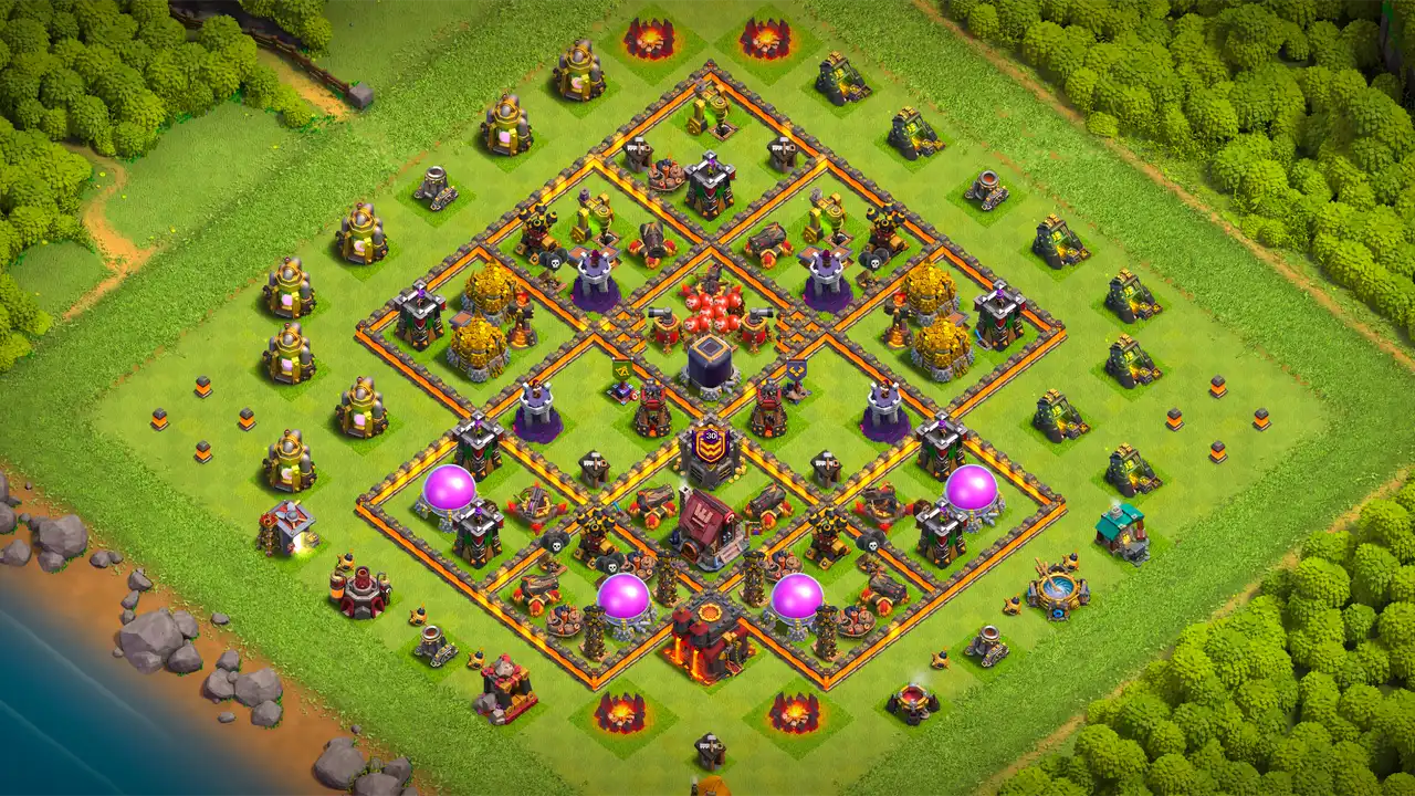 จัดบ้าน 10 สายฟาร์ม ป้องกัน 3 ดาว #2 แบบกล่องสมมาตร คลังน้ำดำกลาง วงนอกดาเมจสูง Clash of Clans 2026