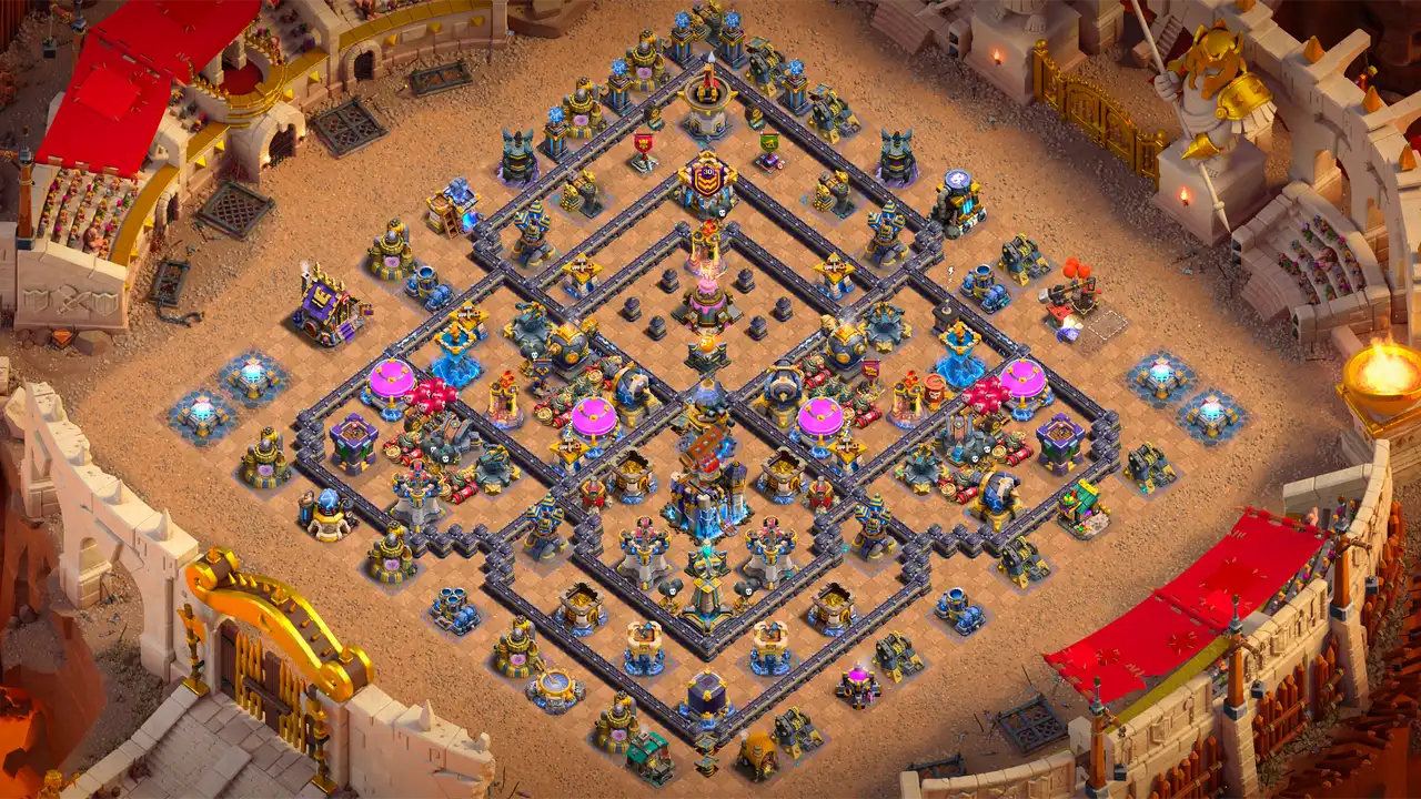 จัดบ้าน 18 Clash of Clans สายวอร์ลีก CWL เน้นเครื่องยิงเค้ก (Cake-A-Pult) อยู่ด้านบน ป้องกันตี 3 ดาว ล็อกดาวสุดท้ายไว้แน่น เหมาะกับสายฟาร์มในวอร์ลีก
