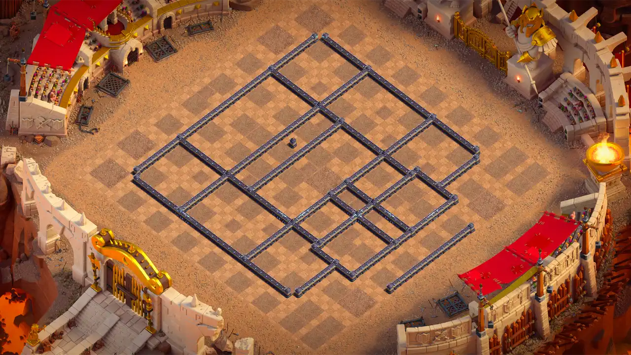 ผังกำแพงจัดบ้าน 18 สายวอร์ลีก เทียนไขไฟร้อนแรง แสดงเฉพาะแนวกำแพงและช่องกั้นแต่ละโซน - Clash of Clans