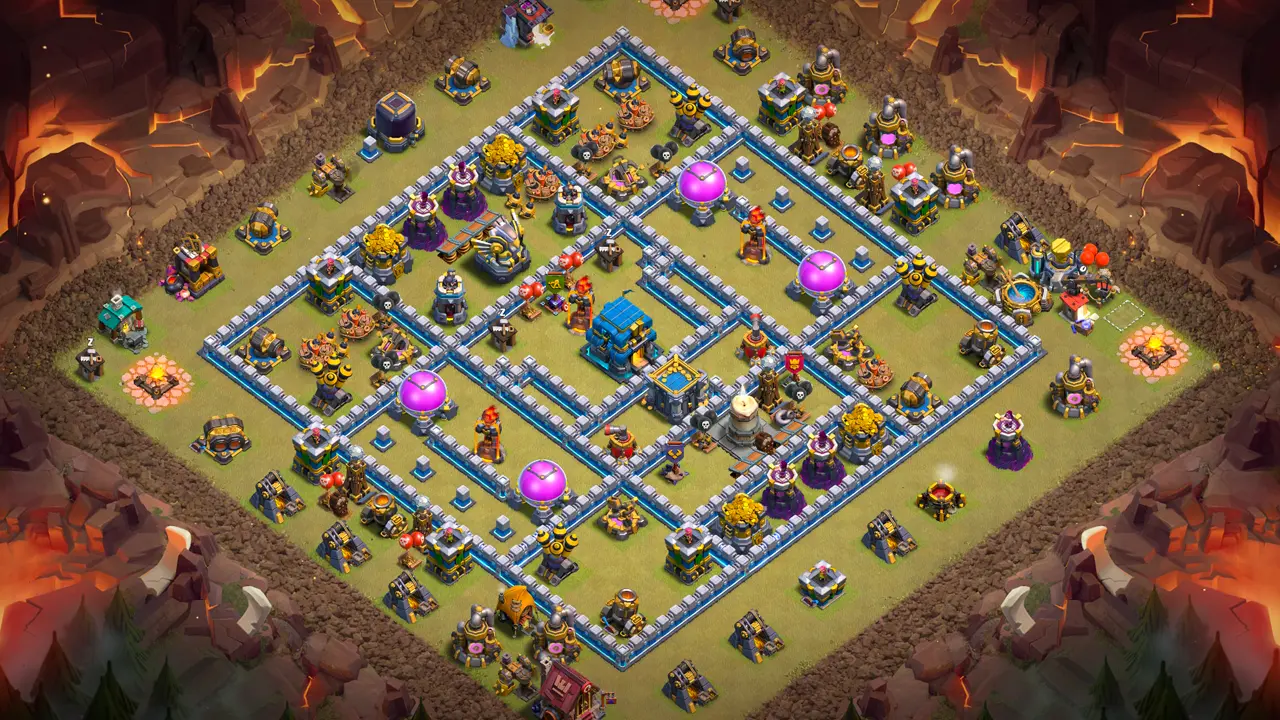 จัดบ้าน 12 สายวอร์ พร้อมลิงก์จัดบ้านในเกม Clash of Clans ป้องกัน 2 ดาว เทียนไขไฟร้อนแรง เทสล่าและกับดักโครงกระดูกอากาศเบี่ยงลาวาลูน