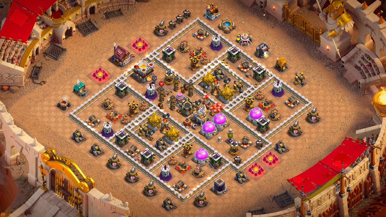 จัดบ้าน 11 สายวอร์ลีก พร้อมลิงก์จัดบ้านในเกม Clash of Clans ป้องกัน 3 ดาว เครื่องยิงเค้ก ป้อมพลุอยู่ลึก ดักสูตรสแปมและน้ำยาสายฟ้า