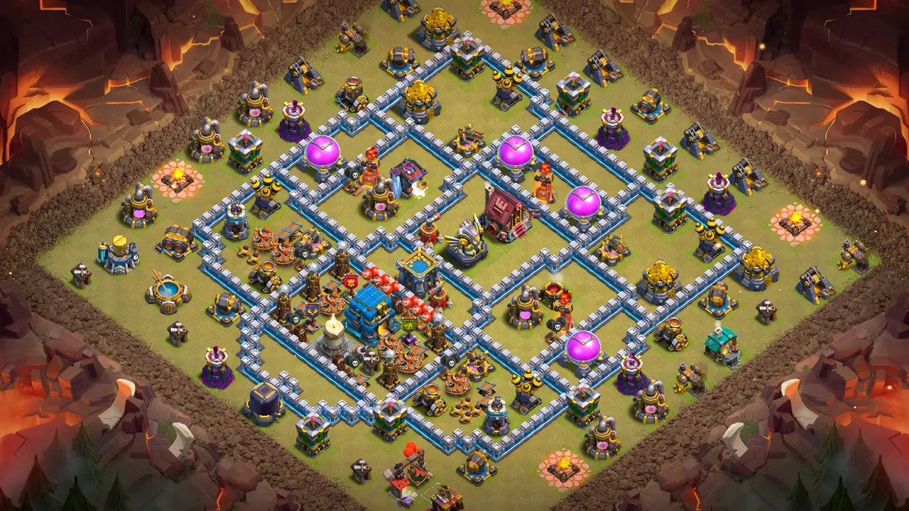 จัดบ้าน 12 สายวอร์ลีก พร้อมลิงก์จัดบ้านในเกม Clash of Clans ป้องกัน 3 ดาว เทียนไขไฟร้อนแรง กับดักทอร์นาโดชะลอทหารร่วมกับคิงและเจ้าชาย