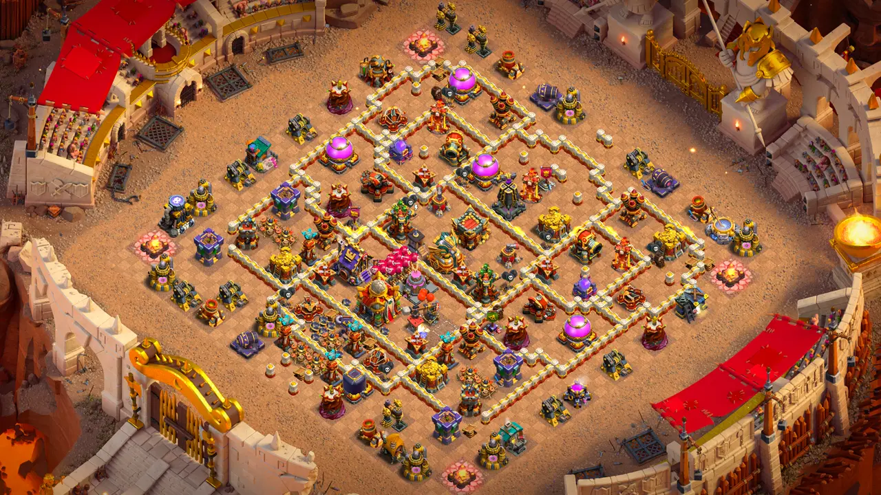จัดบ้าน 16 สายวอร์ลีก พร้อมลิงก์จัดบ้านในเกม Clash of Clans ป้องกัน 3 ดาว เครื่องยิงเค้ก หอคอยอาคมคลุ้มคลั่งแยกบ้านกับป้อมอินทรี