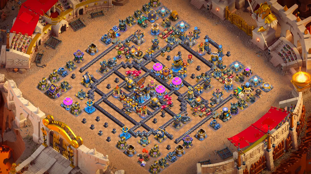 จัดบ้าน 18 สายวอร์ลีก พร้อมลิงก์จัดบ้านในเกม Clash of Clans ป้องกัน 3 ดาว เครื่องยิงเค้ก ด้านข้างแข็งแกร่ง รับมือลูกธนูยักษ์