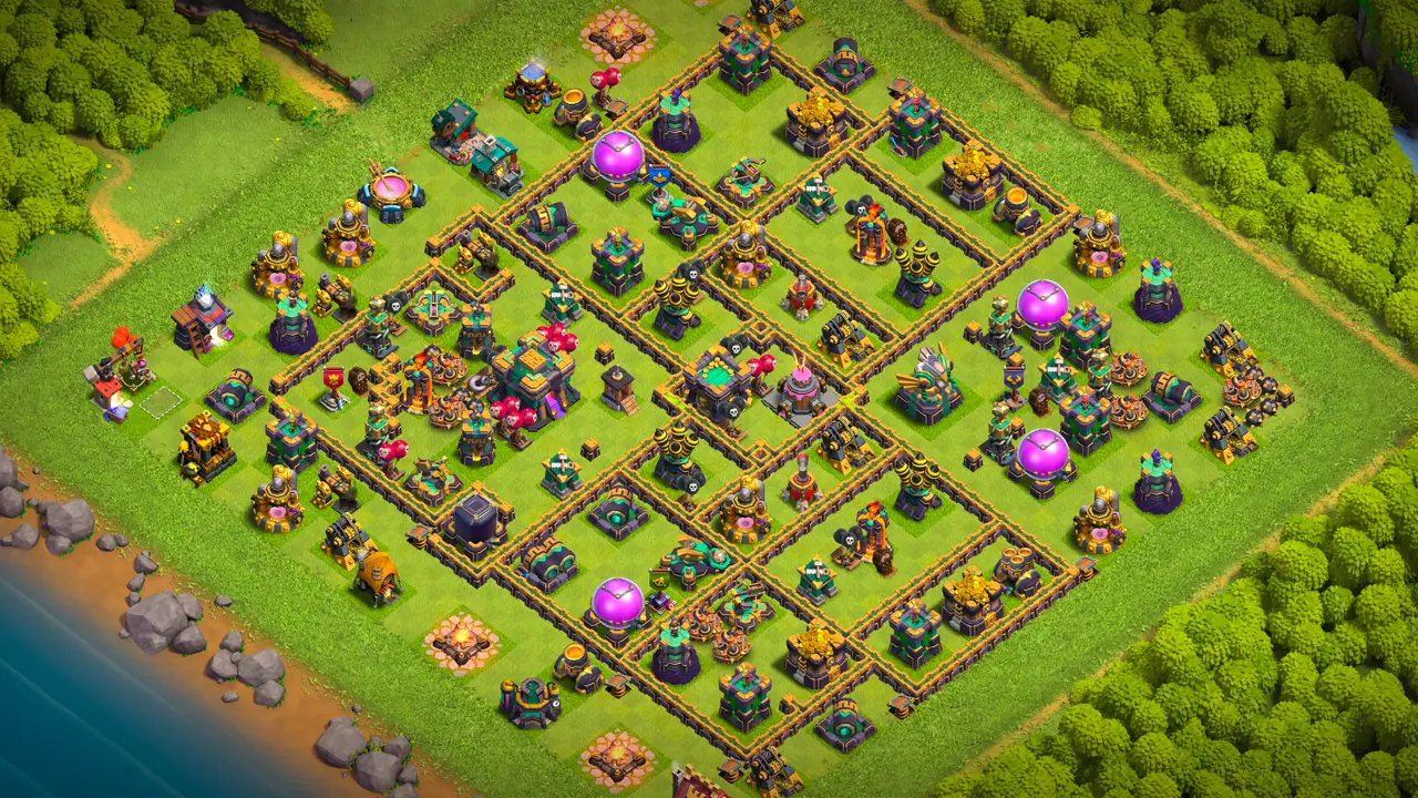 จัดบ้าน 14 โหมดจัดอันดับ พร้อมลิงก์จัดบ้านในเกม Clash of Clans ป้องกัน 3 ดาว เครื่องยิงเค้ก เสาลาวาเดี่ยวซ่อนหลังกำแพงปิด