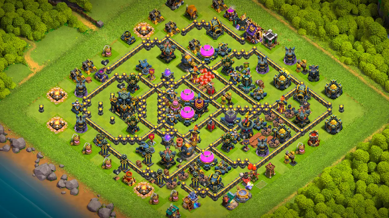 จัดบ้าน 17 โหมดจัดอันดับ พร้อมลิงก์จัดบ้านในเกม Clash of Clans ป้องกัน 3 ดาว เครื่องยิงเค้ก เทสล่าและกับดักโครงกระดูกสกัดควีนชาร์จ