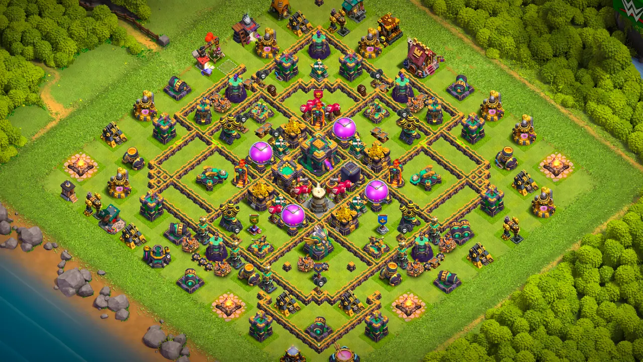 จัดบ้าน 14 สายฟาร์ม พร้อมลิงก์จัดบ้านในเกม Clash of Clans ป้องกัน 2 ดาว เทียนไขไฟร้อนแรง ทรัพยากรกลางฐาน มีอาวุธป้องกันรอบ