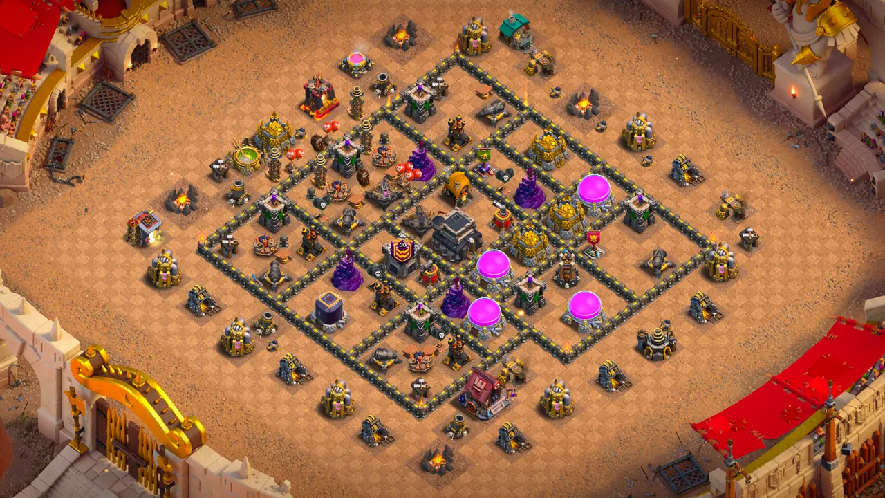 จัดบ้าน 9 สายวอร์ พร้อมลิงก์จัดบ้านในเกม Clash of Clans เทสล่าคู่กับดักโครงกระดูก คันศรเอ็กซ์คู่ สปริงและกับดักอากาศกันลาวาลูน